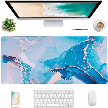 Desk pad for mouse keyboard Anti-slip gaming protective mat XXL 90x40 Alogy Marble blue