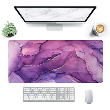 Desk pad for mouse keyboard Anti-slip gaming protective mat XXL 90x40 Alogy Marble purple