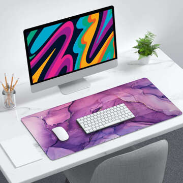 Desk pad for mouse keyboard Anti-slip gaming protective mat XXL 90x40 Alogy Marble purple