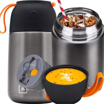 Dinner Thermos for Kids Soup Food 700ml Alogy Stainless Steel Folding Spoon Thermal Gray