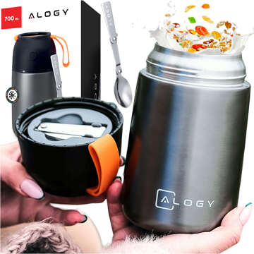 Dinner Thermos for Kids Soup Food 700ml Alogy Stainless Steel Folding Spoon Thermal Gray