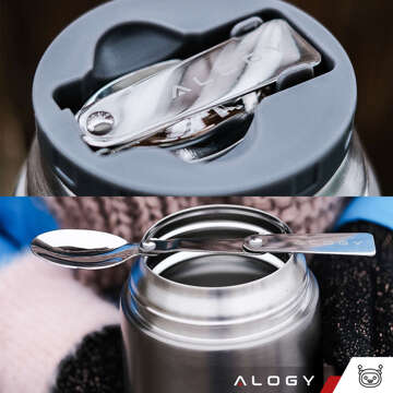 Dinner Thermos for Kids Soup Food 700ml Alogy Stainless Steel Folding Spoon Thermal Gray