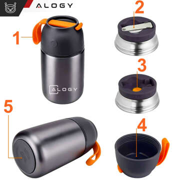 Dinner Thermos for Kids Soup Food 700ml Alogy Stainless Steel Folding Spoon Thermal Gray