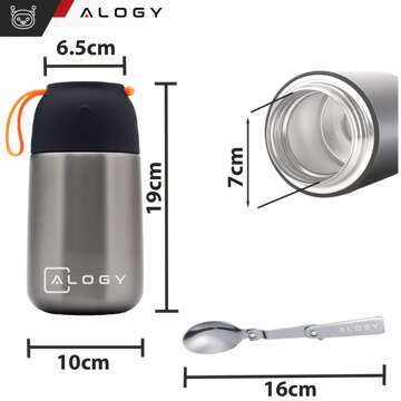 Dinner Thermos for Kids Soup Food 700ml Alogy Stainless Steel Folding Spoon Thermal Gray