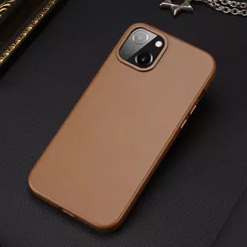 Dux Ducis Grit Leather Case for iPhone 14 Plus Sleek PU Leather Cover (MagSafe Compatible) Brown