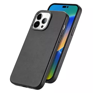 Dux Ducis Grit Leather Case for iPhone 14 Pro Max Sleek Faux Leather Cover (MagSafe Compatible) Black