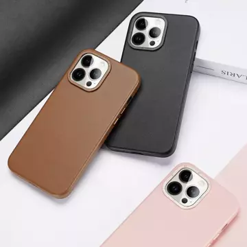 Dux Ducis Grit Leather Case for iPhone 14 Pro Max Sleek Faux Leather Cover (MagSafe Compatible) Black