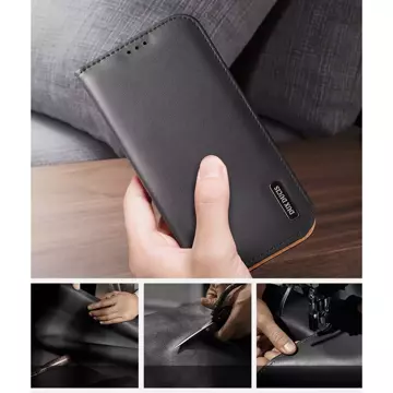 Dux Ducis Hivo leather case with a flap cover made of genuine leather wallet for cards and documents iPhone 14 Plus black