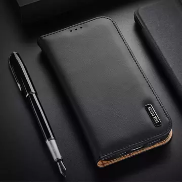 Dux Ducis Hivo leather case with a flap cover made of genuine leather wallet for cards and documents iPhone 14 Plus black