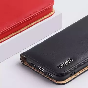 Dux Ducis Hivo leather case with a flap cover made of genuine leather wallet for cards and documents iPhone 14 Plus black