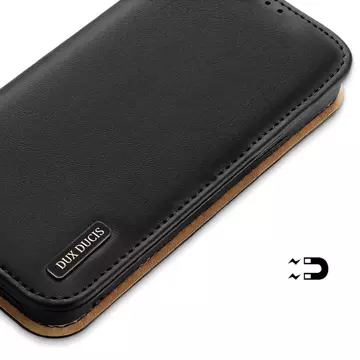 Dux Ducis Hivo leather case with a flap cover made of genuine leather wallet for cards and documents iPhone 14 Plus black