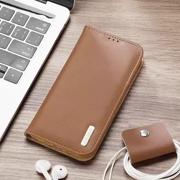 Dux Ducis Hivo leather case with a flap cover made of genuine leather wallet for cards and documents iPhone 14 Plus brown