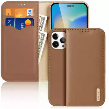 Dux Ducis Hivo leather case with a flap cover made of genuine leather wallet for cards and documents iPhone 14 Pro Max brown