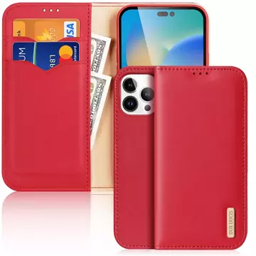 Dux Ducis Hivo leather case with a flap cover made of genuine leather wallet for cards and documents iPhone 14 Pro Max red