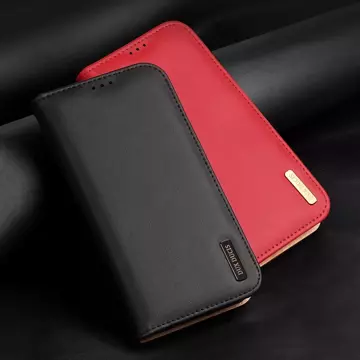 Dux Ducis Hivo leather flip case genuine leather wallet for cards and documents iPhone 14 Pro red