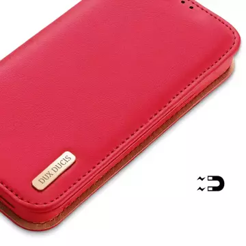 Dux Ducis Hivo leather flip case genuine leather wallet for cards and documents iPhone 14 Pro red