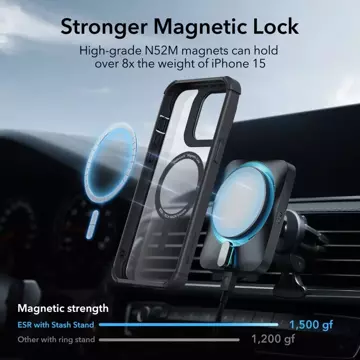 Etui ESR Armor Tough Kickstand Halolock Magsafe do Apple iPhone 15 Pro Max Clear/Black
