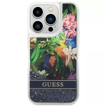 Etui Guess GUHCP14XLFLSB do Apple iPhone 14 Pro Max 6,7" niebieski/blue hardcase Flower Liquid Glitter