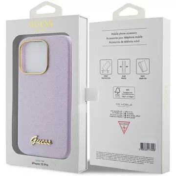 Etui Guess GUHCP15XPGMCSL do iPhone 15 Pro Max 6.7" liliowy/lilac hardcase Glitter Glossy Script