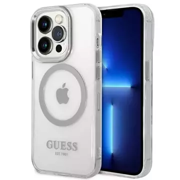 "Etui Guess GUHMP14XHTRMS iPhone 14 Pro Max 6,7\" srebrny/silver hard case Metal Outline Magsafe"