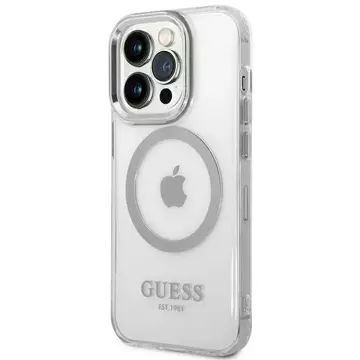 "Etui Guess GUHMP14XHTRMS iPhone 14 Pro Max 6,7\" srebrny/silver hard case Metal Outline Magsafe"