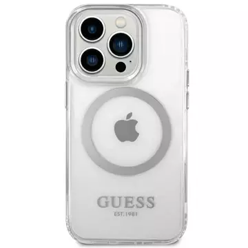 "Etui Guess GUHMP14XHTRMS iPhone 14 Pro Max 6,7\" srebrny/silver hard case Metal Outline Magsafe"