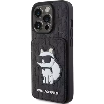 Etui Karl Lagerfeld KLHCP15LSAKCNSCK do iPhone 15 Pro 6.1" czarny/black hardcase Saffiano Cardslots and Stand Monogram Choupette