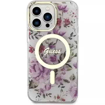 Etui na telefon Guess GUHMP14LHCFWST do Apple iPhone 14 Pro 6.1" transparent hardcase Flower MagSafe