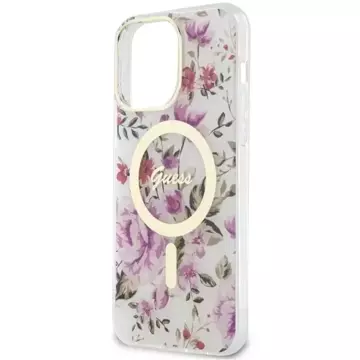 Etui na telefon Guess GUHMP14LHCFWST do Apple iPhone 14 Pro 6.1" transparent hardcase Flower MagSafe