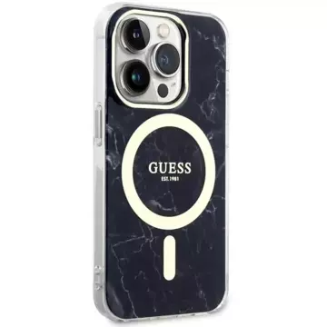 Etui na telefon Guess GUHMP14LPCUMAK do Apple iPhone 14 Pro 6.1" czarny/black hardcase Marble MagSafe