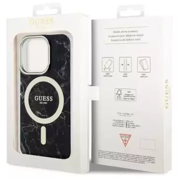 Etui na telefon Guess GUHMP14LPCUMAK do Apple iPhone 14 Pro 6.1" czarny/black hardcase Marble MagSafe