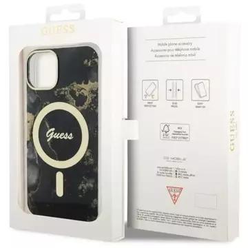 Etui na telefon Guess GUHMP14MHTMRSK do Apple iPhone 14 Plus 6.7" czarny/black hardcase Golden Marble MagSafe