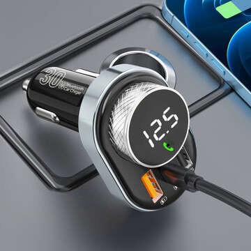 FM Transmitter Car Charger Bluetooth 5.0 USB QC 3.0 USB-C PD 30W MP3 TF Card BC74 Black