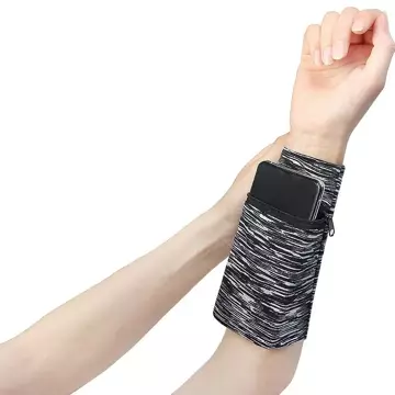 Fabric armband for running fitness stripes white / black