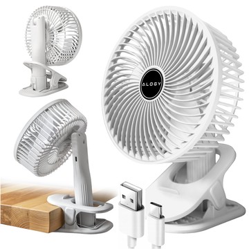 Fan Desk Fan Standing Small Circulator with Clip Cordless Handheld 500mAh USB-C Alogy White