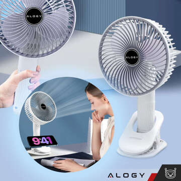 Fan Desk Fan Standing Small Circulator with Clip Cordless Handheld 500mAh USB-C Alogy White