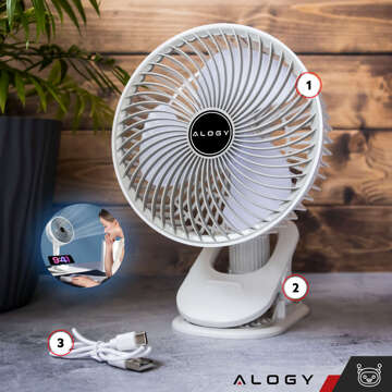 Fan Desk Fan Standing Small Circulator with Clip Cordless Handheld 500mAh USB-C Alogy White