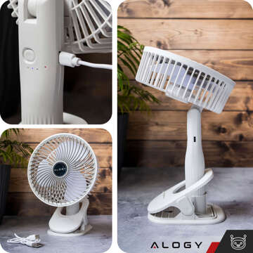 Fan Desk Fan Standing Small Circulator with Clip Cordless Handheld 500mAh USB-C Alogy White