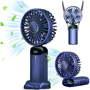 Fan Fan Handheld Fan Wireless Alogy Desktop Portable Handheld with Phone Holder USB-C Navy Blue