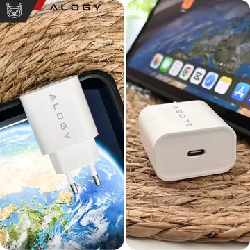 Fast 30W USB-C wall charger USB type C GaN PD for iPhone Alogy cube White USB-C cable 1m