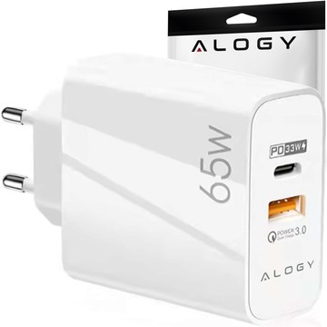 Fast USB-A QC 3.0 Quick Charge USB-C PD 33W 65W wall charger Alogy White