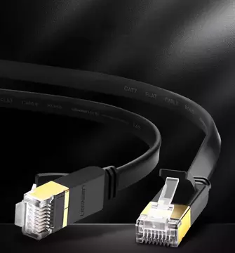 Flat cable UGREEN Ethernet patch cord RJ45 Cat 7 STP LAN 10 Gbps 10 m black (NW106 11265)