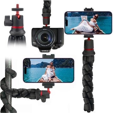 Flexible mini tripod for photos, flexible 1/4" camera tripod Octopus tripod black