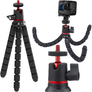 Flexible mini tripod for photos, flexible 1/4" camera tripod Octopus tripod black