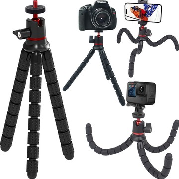 Flexible mini tripod for photos, flexible 1/4" camera tripod Octopus tripod black