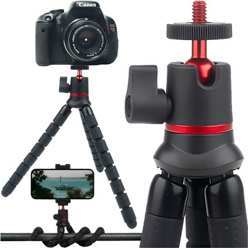 Flexible mini tripod for photos, flexible 1/4" camera tripod Octopus tripod black