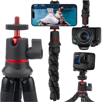 Flexible mini tripod for photos, flexible 1/4" camera tripod Octopus tripod black