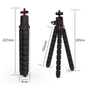 Flexible mini tripod for photos, flexible 1/4" camera tripod Octopus tripod black