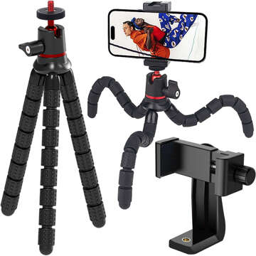 Flexible mini tripod for photos, flexible tripod for camera, phone, 1/4" Octopus tripod, black phone holder