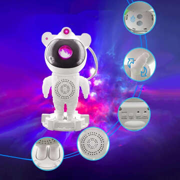 Galaxy Star Projector - Astronaut Man with Speaker Bluetooth Speaker RGB LED Lamp for Children's Room Remote Control White